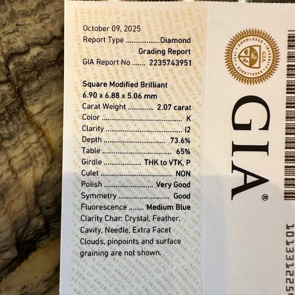 GIA Certified 2.07ct Natural Diamond Platinum Engagement Ring- Princess Cut - Picture 13 of 13